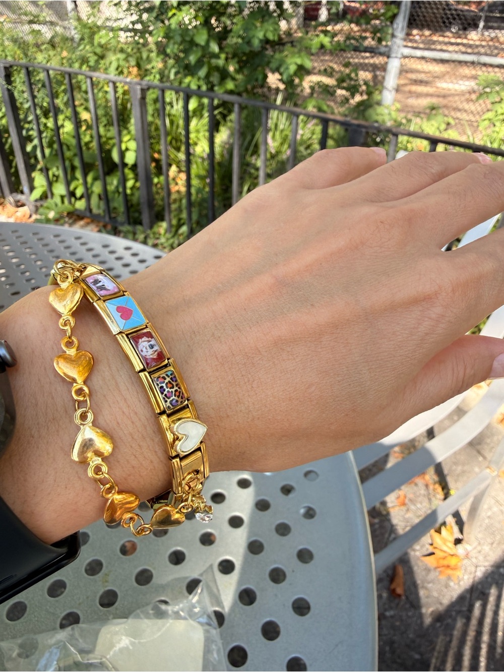 Gold Multicolor Italian Charm Bracelet with Heart Charm - Women's Jewelry